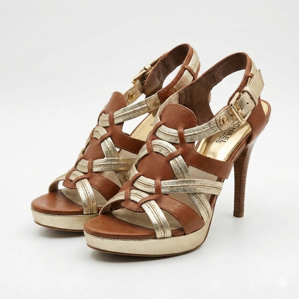 Michael Kors Brown and Gold Sandals with Elegant Design